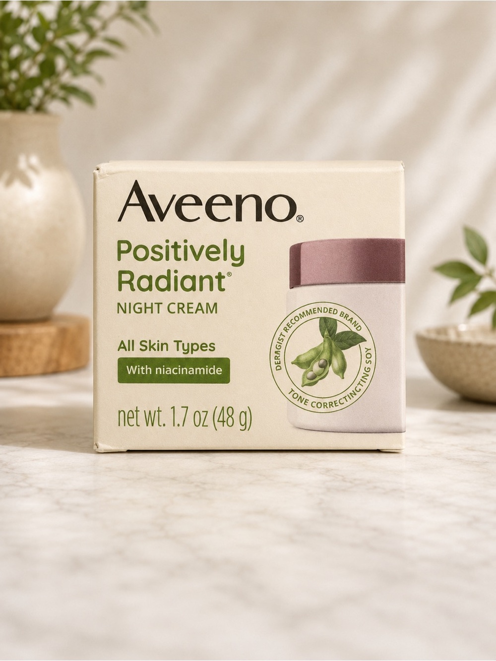 Aveeno Positively Radiant Night Cream Niacinamide 1.7 oz New